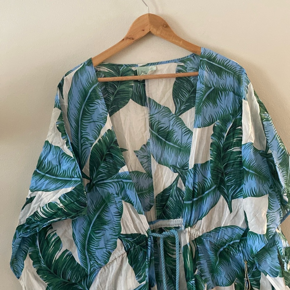 Tropical Leaf Print Swim Cover-Up - Picture 3 of 14